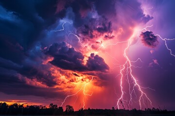 City Lightning Storm - obrazy, fototapety, plakaty