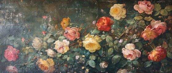 Fototapeta na wymiar Vintage Charm Flowers Captured in an Old Oil Painting
