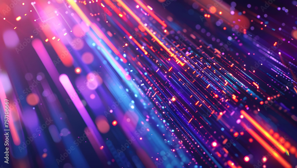 Poster abstract neon light background with vibrant pink, yellow, and blue neon lines, creating an intense a