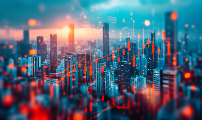 Digital network over city skyline, conceptualizing global communication and technological advancement