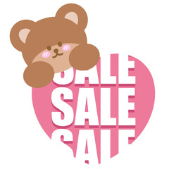 SALE button with teddy bear for online shopping, marketing, promotion, sticker, banner, special price, discount, social media, print, ad template, sign, symbol, campaign, tag, web, mobile, cartoon