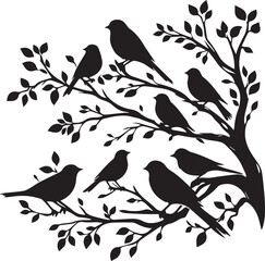 The Birds On A Tree Branch In The Spring Time Black Color Silhouette On White Background