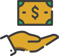 payment by hand, icon broken line