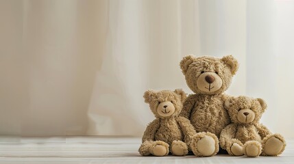 toy bears against a softly lit, isolated background, providing ample space for text and storytelling.