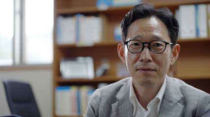 Middle-aged Korean Man in His 40s in an Office Setting