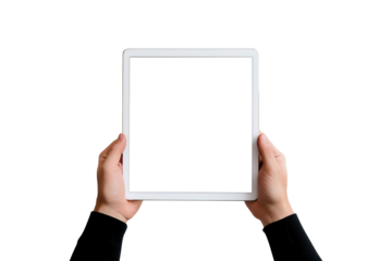 Hand holding tablet isolated on transparent background Remove png, Clipping Path, pen tool