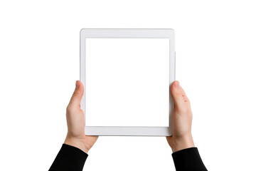 Hand holding tablet isolated on transparent background Remove png, Clipping Path, pen tool