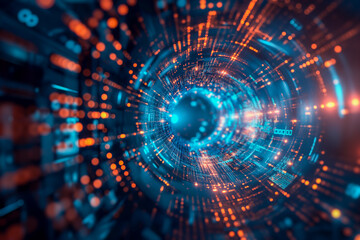 Obraz premium Inside high speed fiber. High speed digital data transfer.