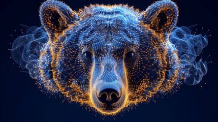 a computer generated image of a bear's head with a blue and yellow pattern on it's face. - obrazy, fototapety, plakaty