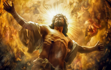 Biblical picture of Jesus Christ risen. 