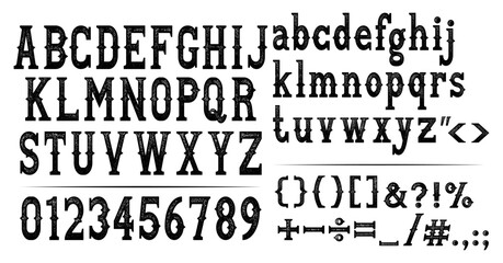 Old noise western alphabet letters font