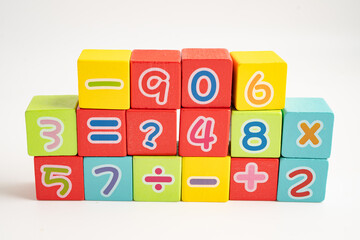 Math number colorful on white background, education study mathematics learning teach.