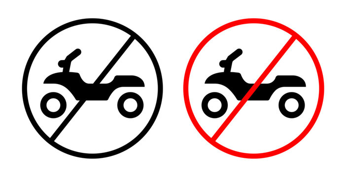 No All Terrain Vehicle Sign Line Icon. Off-Road Driving Ban icon in outline and solid flat style.