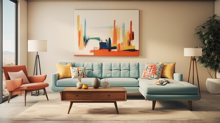 Design a mid-century modern living room