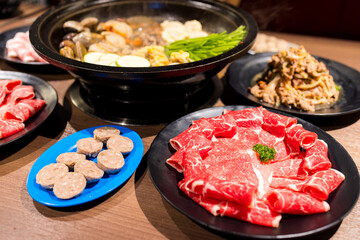 Table of delicious hot pot food