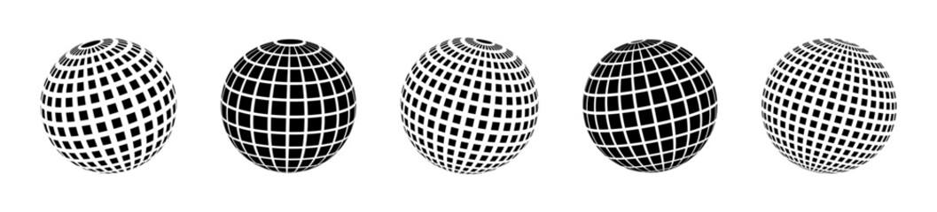 3D sphere. Globe icon. Geometric Globes set