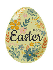 Happy easter. Easter egg painted with spring fantasy flowers, leaves and twigs. Vector.