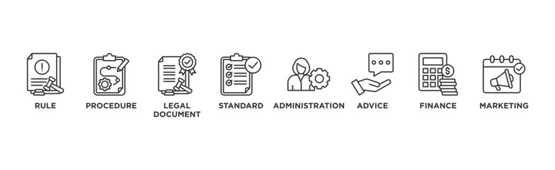 Guideline banner web icon vector illustration concept with icon of rule, procedure, legal document, standard, administration, advice, finance, marketing	