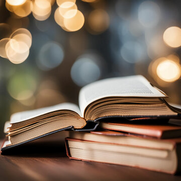 Altes ge&ouml;ffnetes Buch zwischen anderen alten B&uuml;chern