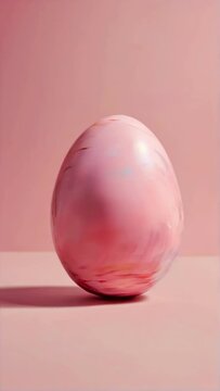 Vibrant decorative Easter egg with multicolored patterns on a pink backdrop. Concept of seasonal Easter decoration, artistic craft, festive egg painting, colorful holiday tradition. Art. Vertical