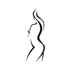 Line art woman in trendy hand-drawn abstract minimalistic style. Vector illustration of female body posing, Black isolate on a white background, Logo For Gym, Spa, Salon, Yoga Startups