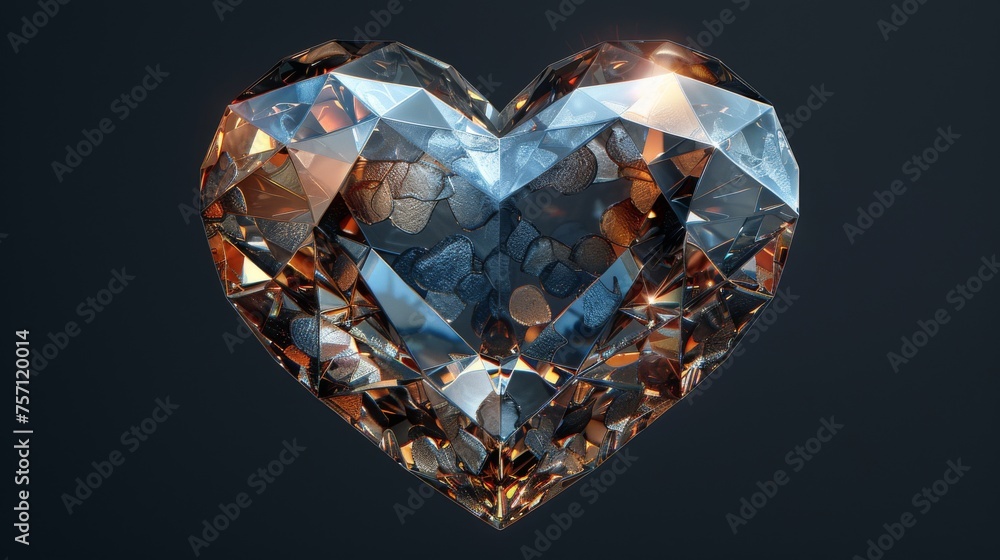 Aufkleber a close up of a diamond in the shape of a heart on a black background in the shape of a heart.