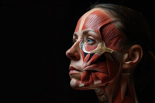 a woman with muscles on her face