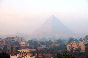 View with the Pyramid of Cheops, the biggest from the site of the great pyramids of the Giza...