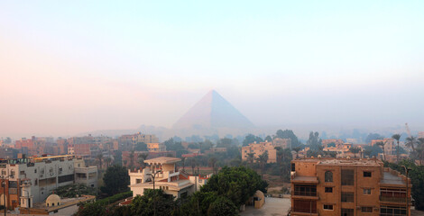 View with the Pyramid of Cheops, the biggest from the site of the great pyramids of the Giza...