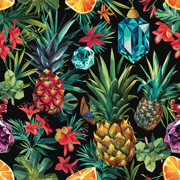 hawaiian hawaii jungle paradise textile tropic palm print watercolor wrapping exotic fabric wallpaper f © shabanashoukat49