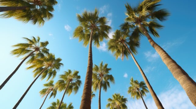 Palm trees on blue sky background. Palm trees on blue sky background.