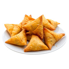 Indian special traditional street food punjabi samosa in plate on transparent background