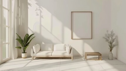 Blank white frame with minimal sofa for mockup presentation