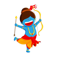 Lord Ram with bow and arrow cartoon on transparent background