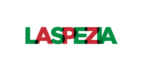 La Spezia in the Italia emblem. The design features a geometric style, vector illustration with bold typography in a modern font. The graphic slogan lettering.
