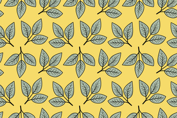 Hand drawn floral pattern vector design. Simple ornament with plant and leaf.