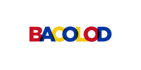 Bacolod in the Philippines emblem. The design features a geometric style, vector illustration with bold typography in a modern font. The graphic slogan lettering.