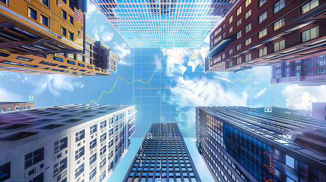 City skyline with digital technology overlay, symbolizing business growth and the modern financial landscape