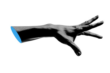 Trendy hand gesture, abstract cutout hand halftone collage element for design montage
