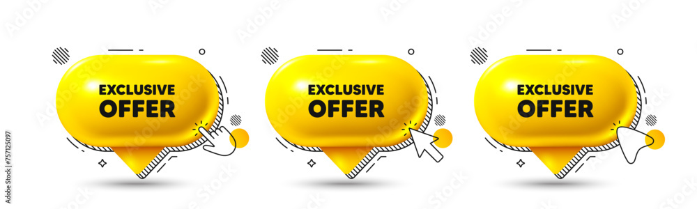 Poster chat speech bubble 3d icons. exclusive offer tag. sale price sign. advertising discounts symbol. exc