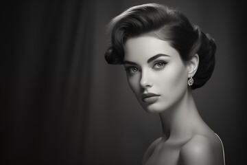Elegant young woman retro styled portrait. Generative AI - 757125203