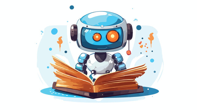Machine learning process a cute round robot reading