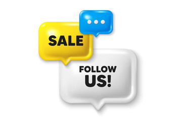 Discount speech bubble offer 3d icon. Follow us tag. Special offer sign. Super offer symbol. Follow us discount offer. Speech bubble sale banner. Discount balloon. Vector