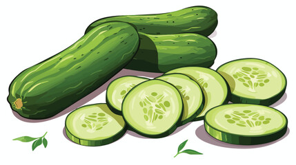 Vector image of cucumbers and slices isolated 