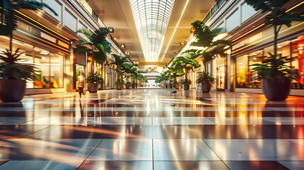 Busy city mall interior, highlighting the hustle of retail and commerce in a modern, vibrant shopping environment - obrazy, fototapety, plakaty