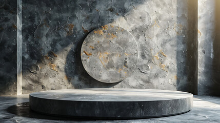 Background stone podium on rock platform 3d product render stand. podium stage minimal abstract background beauty dreamy space studio pedestal	