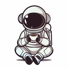 Cute cartoon astronaut drinking coffe Generative AI