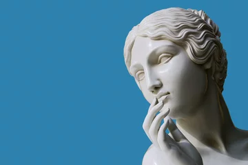 Fototapeten Muse sculpture, nymph head pensive pose. 3d rendering black and white Greek Goddess statue © vpanteon