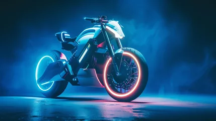 Papier Peint photo autocollant Moto A motorcycle adorned with neon lights creating a dazzling and colorful display