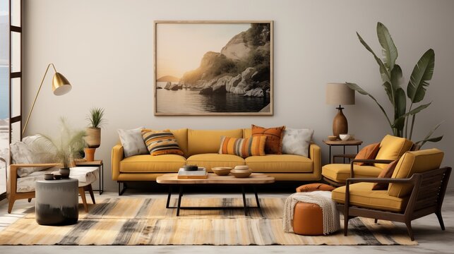 Design a modern bohemian living room
